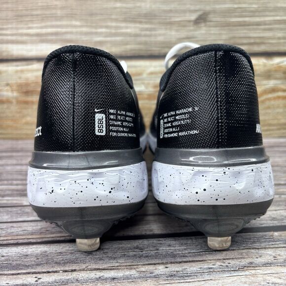 Size 11.5 Nike Alpha Huarache Elite 3 Low Black White Metal Cleats CK0746-010